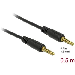 Delock Klinkenkabel 3,5 mm 5 Pin Stecker zu Stecker 0,5 m schwarz