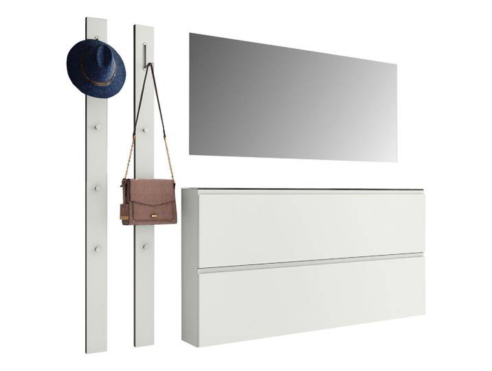 Moderano Garderobe, Weiss, Glas, Holzwerkstoff, 4-teilig, 170x185x33 cm, Garderobe, Garderobensets & -serien, Garderoben-Set