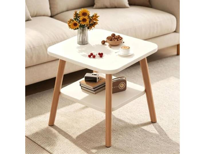 2-Ebenen Quadratischer Beistelltisch Holz Wasserdicht 6 Größen Quadratischer Beistelltisch mit Regal für Wohnzimmer(C,60x60cm/23.6x23.6in)