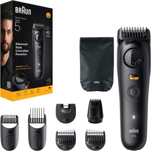 Braun Barttrimmer Series 5, BT5560, 40 Schnittstufen, mit 5 Kammaufsätzen, Rasier-Aufsatz & Tasche