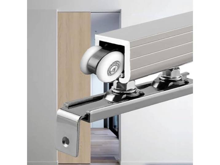 KJoBDwz Schienen-Set für Schiebetüren Schiebetürschienen-Set mit oben montierten Rollen, for Raumteiler und Privatsphäre(Silver)