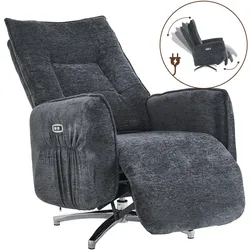 Home Nature Wohnkonzept Elektrischer Relaxsessel TV Sessel mit Fußstütze verstellbare Rückenlehne Chenille Dunkelgrau Sternfuß Silber