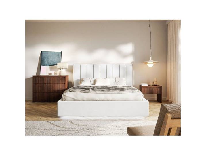 Lit tapissé avec LED - TOGENTS - 160×200 - velours - blanc