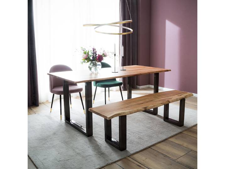 Banc en bois massif 160cm Marron/Acacia brun Forme en U Métal vintage