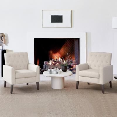 LUE BONA Modern Upholstered Accent Chair with Tufted Backrest and Solid Wood Legs Living Room Armchair