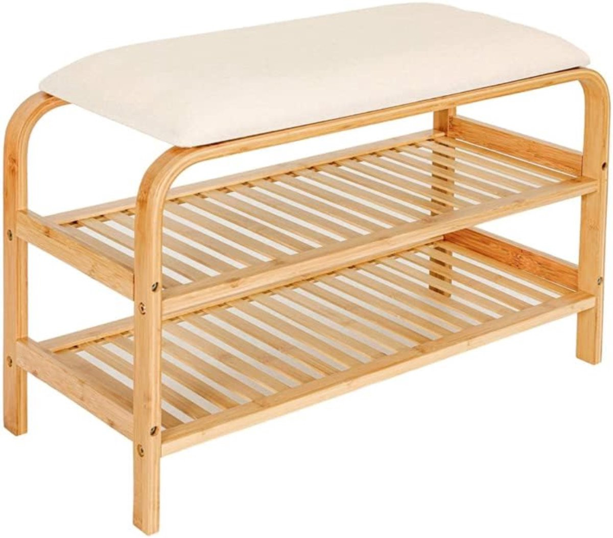CRLYN Schoenenbank met zitkussen en schoenenrek in beige