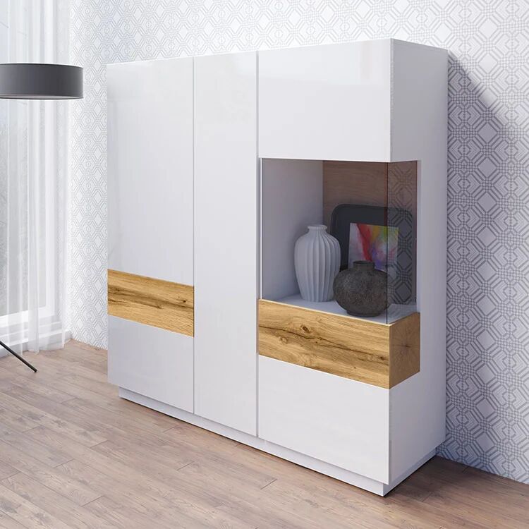 garneroarredamenti Vetrinetta 130x139h cm 3 ante bianco lucido rovere Bahama