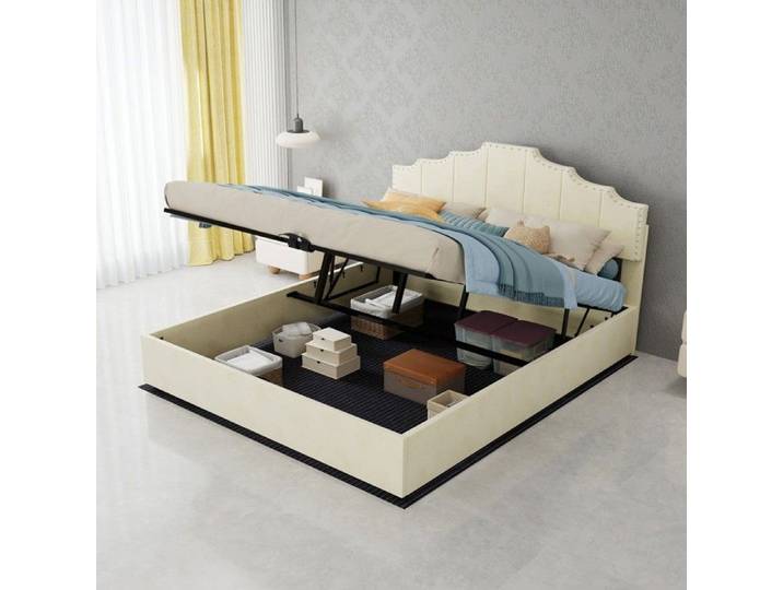 Lit rembourré beige 160x200cm coffre hydraulique tête de lit rembourré design moderne cadre lit meuble chambre