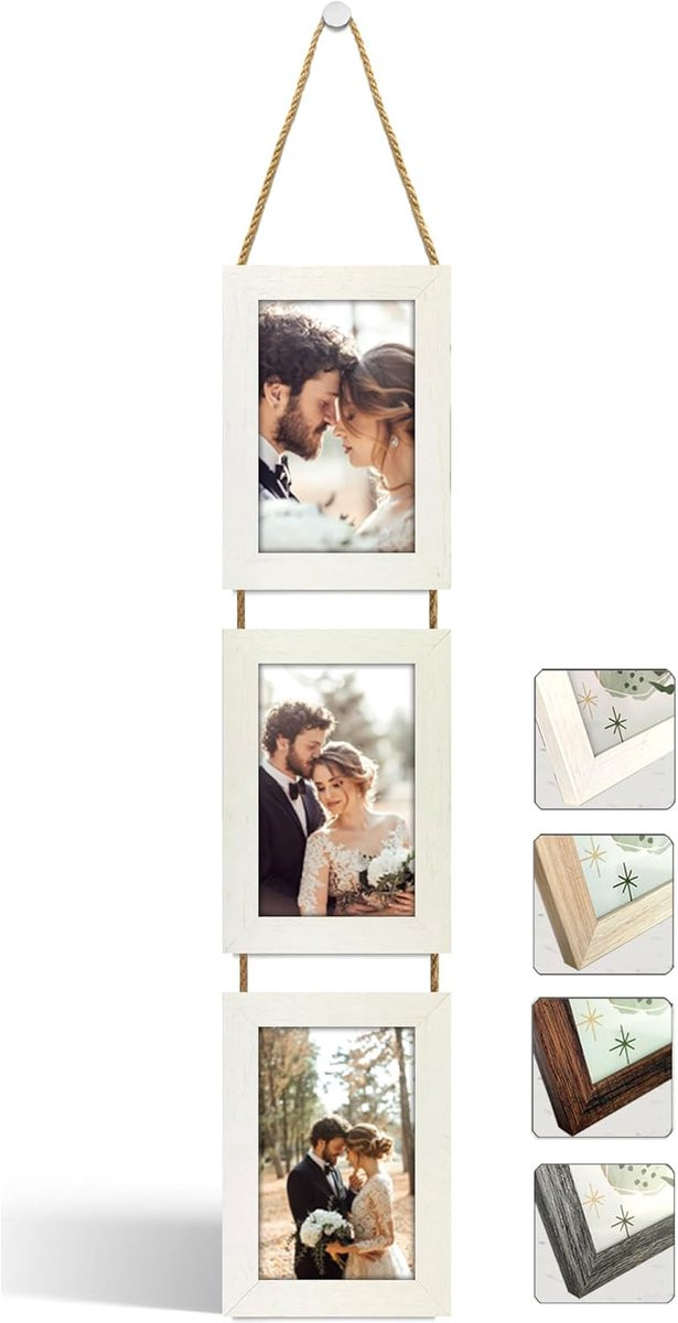 Collage fotolijst met 3 verticale lijsten en koord - Wit Gescheurd