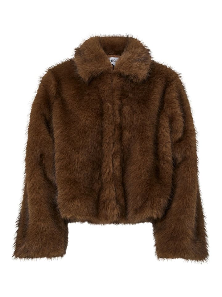 Pieces Teddyjacke in Braun - S