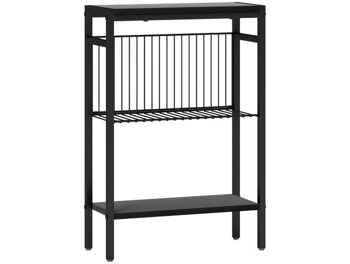 Homcom Beistelltisch kleiner Couchtisch mit 2 Ablagen, Stahlrahmen für Wohnzimmer, Schwarz, Karton, 18x62.5x43 cm, Wohnzimmer, Wohnzimmertische, Beistelltisch