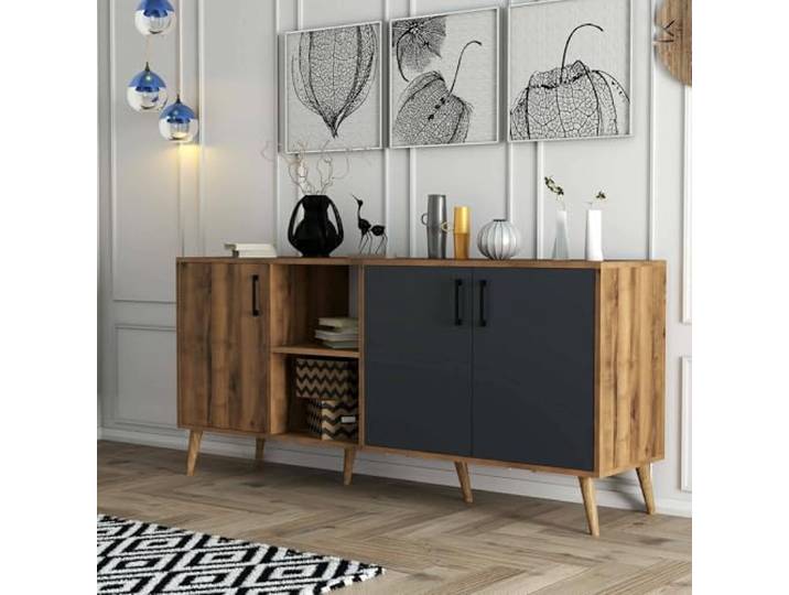 Dmora Anrichte Menkalinan 180x45x80h cm Braun 3 Böden 3 Türen