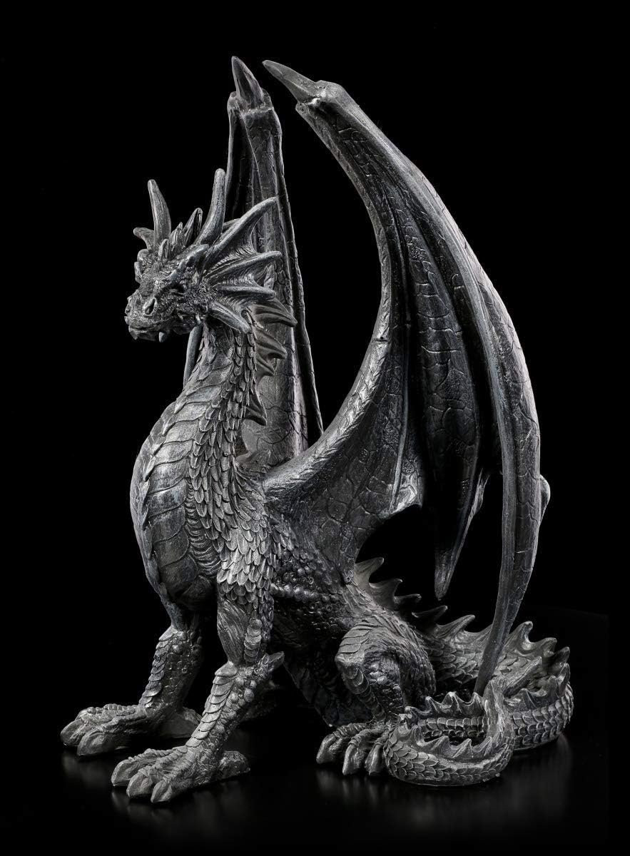 Gothic Draak Figuur - Handbeschilderd Kunststeen - Zwart - Hoogte: 37 cm