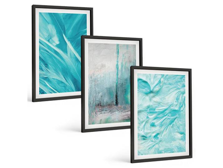 Tulup Bilder SET 3er Set - 40x60 cm Schwarzer Rahmen - Abstrakte Muster in Blautönen, Kunststoff, Rechteckig, 40x60 cm, gerahmt, Bilder & Rahmen, Bilder