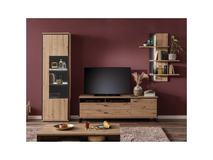 Wohnwand I 3-teilig Front: MDF Mitteldichte Holzfaserplatte , beschichtet Korpus: Spanplatte, beschichtet Absetzung & Griffe: Aluminium,