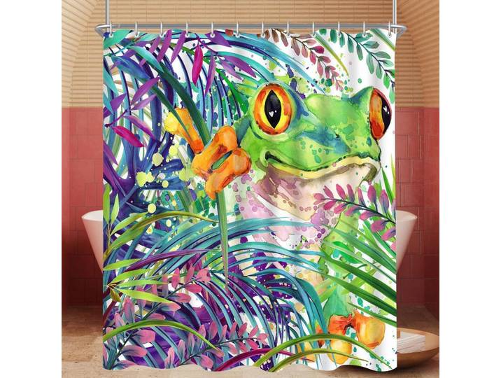 Duschvorhang Bemalter Frosch 180 x 200 cm, Mehrfarbig, 180x200 cm, Heimtextilien, Badtextilien, Duschvorhänge