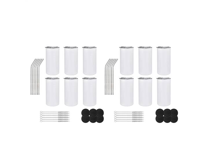 AT21-Pack de 12 gobelets sublimés de 12 Oz, bouteilles d'eau vierges et isolées en acier inoxydable avec couvercles et pailles p