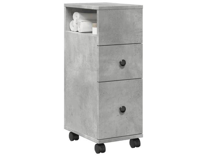 Meuble étroit de salle de bain à roulettes gris béton 855235