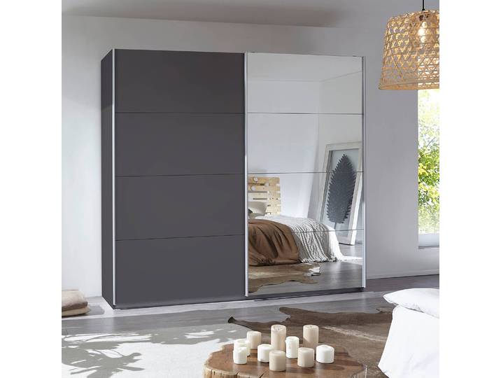 Schwebetürenschrank I 181cm Grau/Graumetallic Premium 1 Spiegeltür