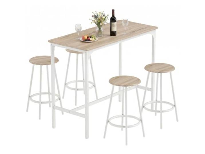 HOMCOM Bartisch Set mit 4 Barhockern für Esszimmer Küche Eiche Bartisch mit Barhocker-Set, Esstisch, Küchentisch