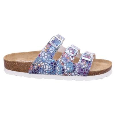 Pantolette ROHDE "Alba", Damen, Gr. 40, ungefüttert, bunt (jeans multi), Nubuklederimitat, Schuhe Pantolette, Sommerschuh, Schlappen, Hausschuh mit buntem Druck, G-Weite = weit
