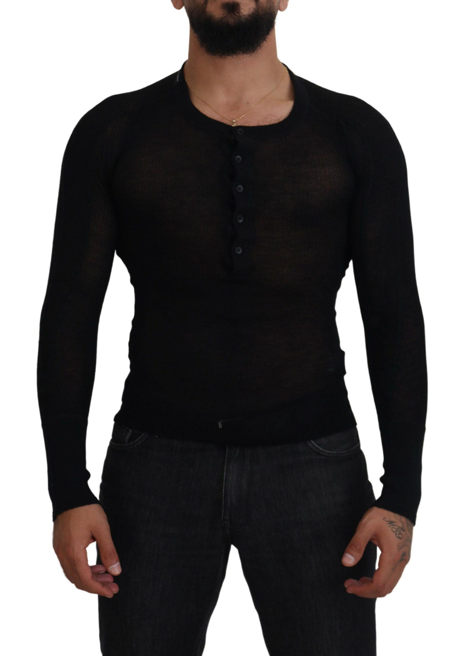Henley Kraag Gebreid Sweater Lange Mouwen