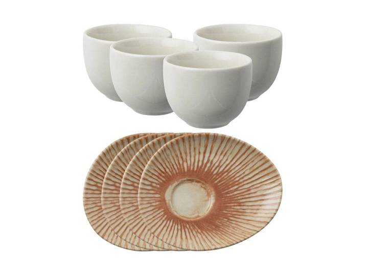 Kaffeeservice ARTHUR KRUPP Sunlight Red 4 Stück , weiss (rot), 4, Steinzeug, Geschirr-Sets, Kaffeeservice