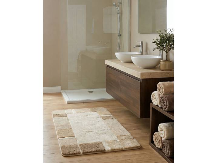 Badematte HOMIE LIVING Villa Elba , beige (beige multi), H:25mm, Oberfläche: 100% Polyacryl, Badematten, Badematte, Badteppich, Bordüre, weich, rutschhemmend, waschbar, getuftet