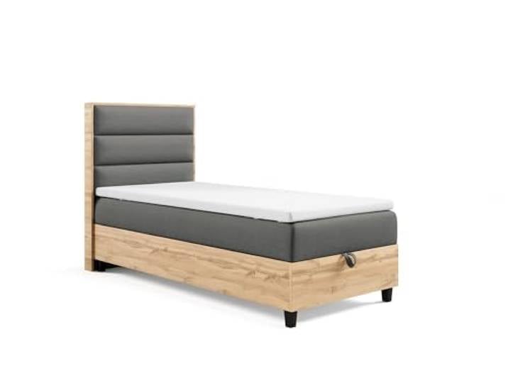 Best For Home Trinity K-1 Einzel Boxspringbett mit Matratze und Stauraum Bonellfederkern Einzelbett inkl. Topper Bett mit Bettkasten 90x200 Gepolsterte Kopfteil Bett - Liefer und Aufbauservice