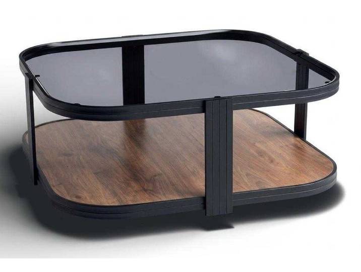 JVmoebel Couchtisch Couchtisch Modern Schwarz Glas Holz Ablage Design Tisch Ablage unten, Made in Europa