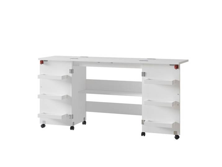 Vicco Nähtisch Carmen Weiß 160 x 80.2 cm mit 6 Regalfächer, Rechteckig, 40x80.2x160 cm, Büromöbel, Schreibtische, Schreibtische