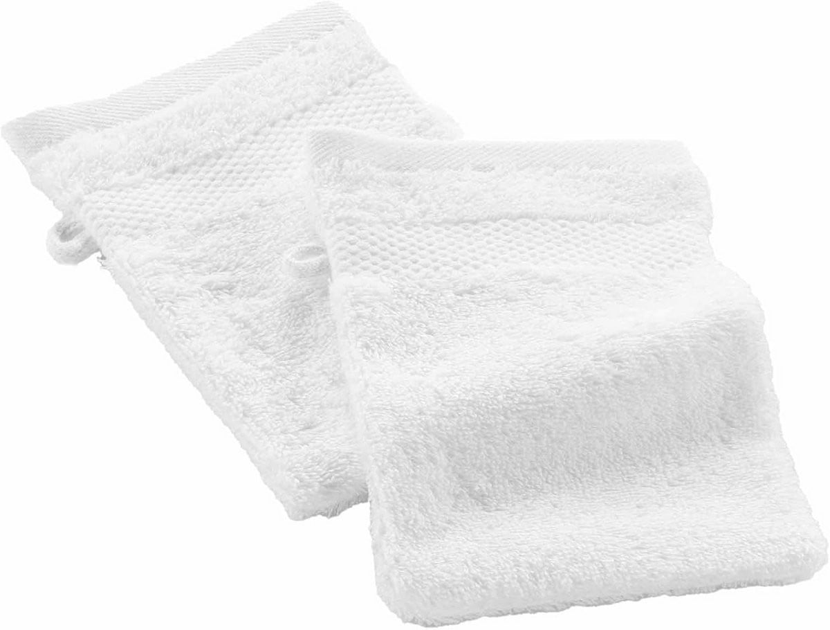 Set van 2 witte washandjes van 100% katoen