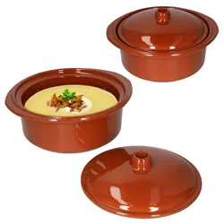 2er Set Ton-Topf + Deckel 2,2L Mediterran Cocotte Kochtopf Schmortopf Mittelalter