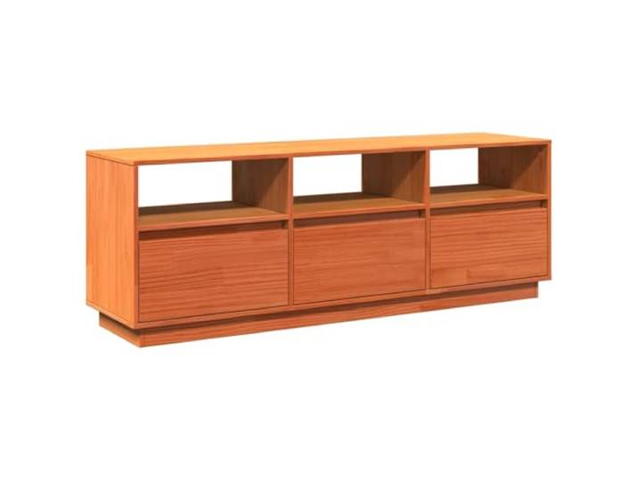 LKJephalotrope TV-Schrank Wachsbraun 140x37x50 cm Massivholz Kiefer Rustikales TV-Lowboard aus Kiefernholz für Wohnzimmer und Schlafzimmer, bietet mit 3 Fächern und 3 Schubladen viel Platz.
