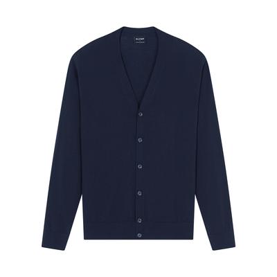 Cardigan OLYMP "Casual Strick", Herren, Gr. L, marine, Feinstrick, Obermaterial: 100% Schurwolle, unifarben, normal, V-Ausschnitt, Strickbund, Strickjacken, aus weicher Merinowolle