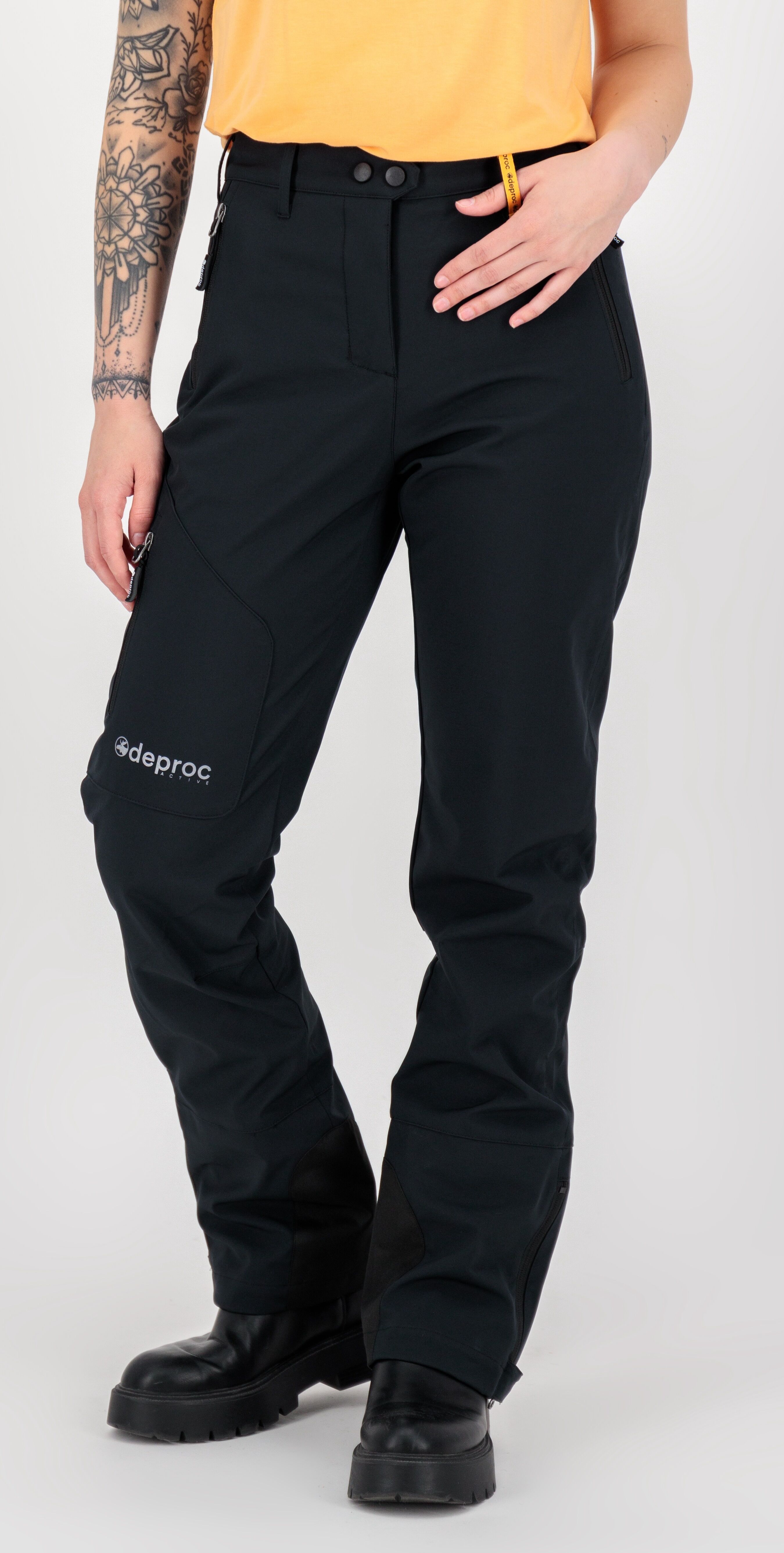 Softshellhose DEPROC ACTIVE "STERLING WOMEN mit Schneefang", Damen, Gr. 40 (M), Normalgrössen, schwarz, Softshell, 96% Polyester, 4% Elasthan, regular fit knöchellang, Hosen Softshellhose, auch in Grossen Grössen erhältlich schwarz 40 (M), Normalgrössen