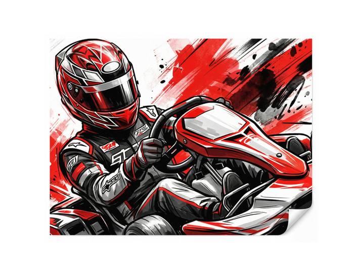 OnlyWow Kindertapete - Kart - Fahrer - Geschwindigkeit - Rot - 350x260 cm, Papier, Rechteckig, 350x260 cm, Tapeten & Wandverkleidungen, Vliestapeten