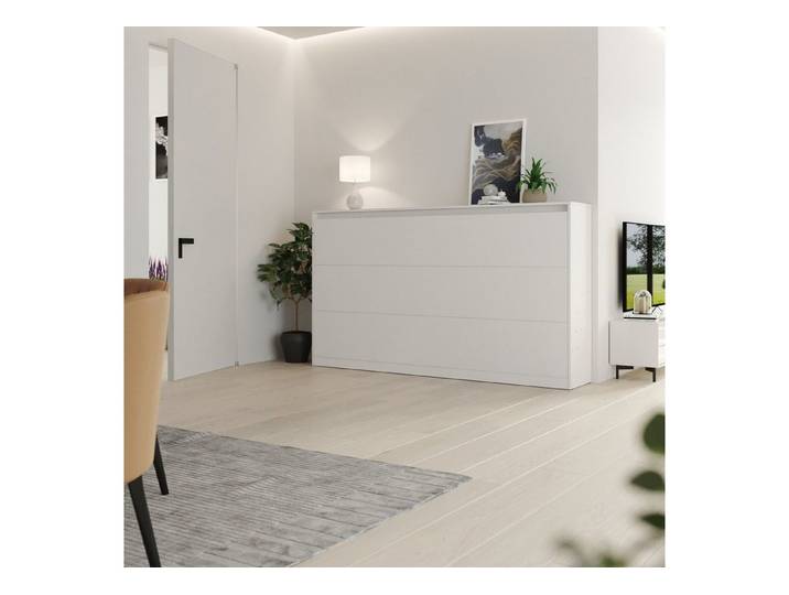 SMARTBett Schrankbett Wandklappbett 100/ 140/ 160x200 cm Weiß mit Gasdruckfedern, zwei Klickgurte