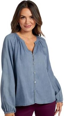 Masseys Chambray Button Down Casual in Harbor Wash, Size 2X, Lyocell/Tencel
