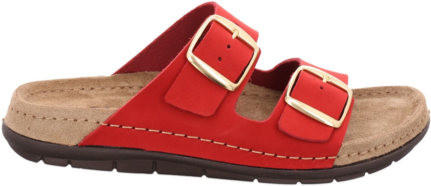 Pantolette ROHDE "Rodigo-D", Damen, Gr. 43, ungefüttert, rot, Leder, unifarben, Schuhe Pantolette, Sommerschuh, Schlappen, Hausschuh mit Schnallenverschluss rot 43, ungefüttert