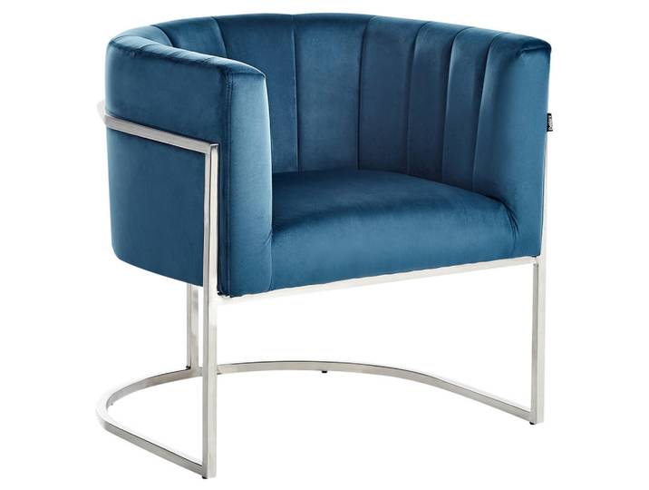 Beliani Sessel Samtstoff Blau Larvik, Blau, Silberfarben, 73x72x66 cm, Wohnzimmer, Sessel, Polstersessel