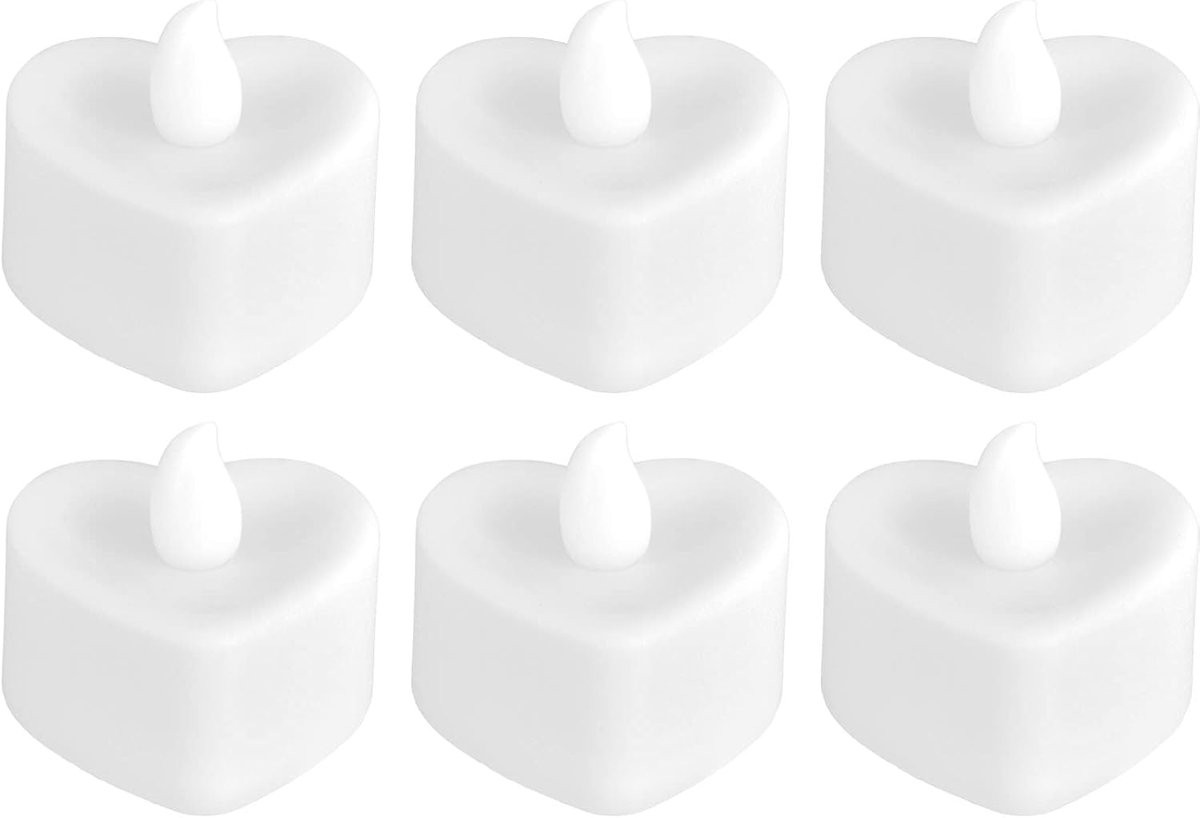 Set van 6 hartvormige LED theelichtjes met warm wit flikkerend licht