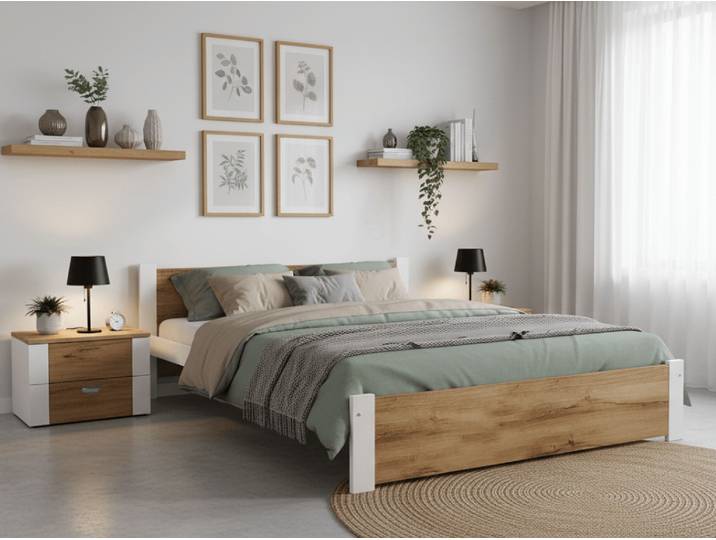 Bett IKAROS 120 x 200 cm, Eiche Artisan/Weiß Matratze: Matratze Coco Maxi 20 cm, Lattenrost: Mit Lattenrost