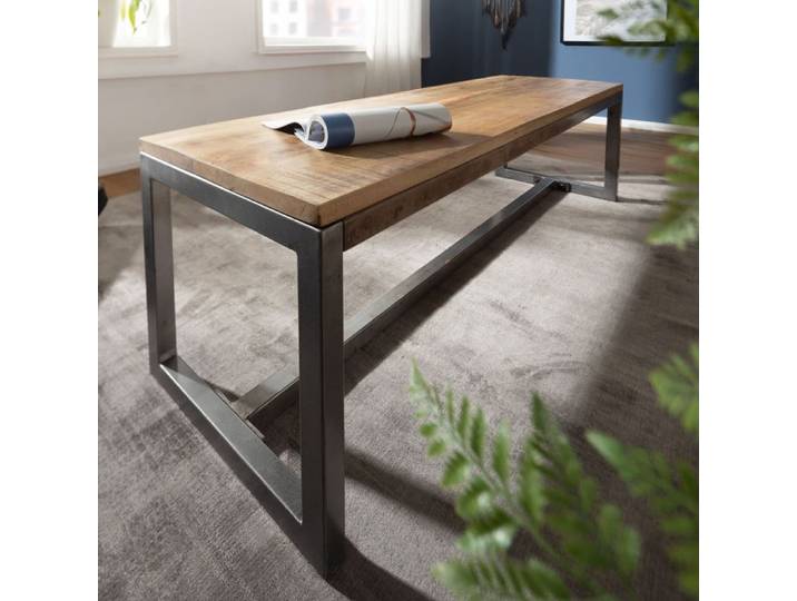 WOHNLING Banc de Salle à Manger 120x45x46 cm Manguier Massif Métal Vintage