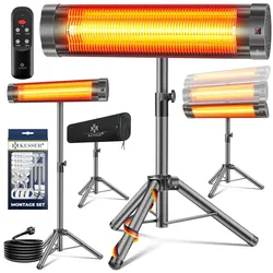 KESSER® Infrarotstrahler Heizstrahler Terrassenstrahler 2500W mit Fernbedienung inkl. Schutzhülle höhenverstellbarem Teleskopstativ Wickeltischstrahler Terrassenheizer Quarzstrahler Infrarot