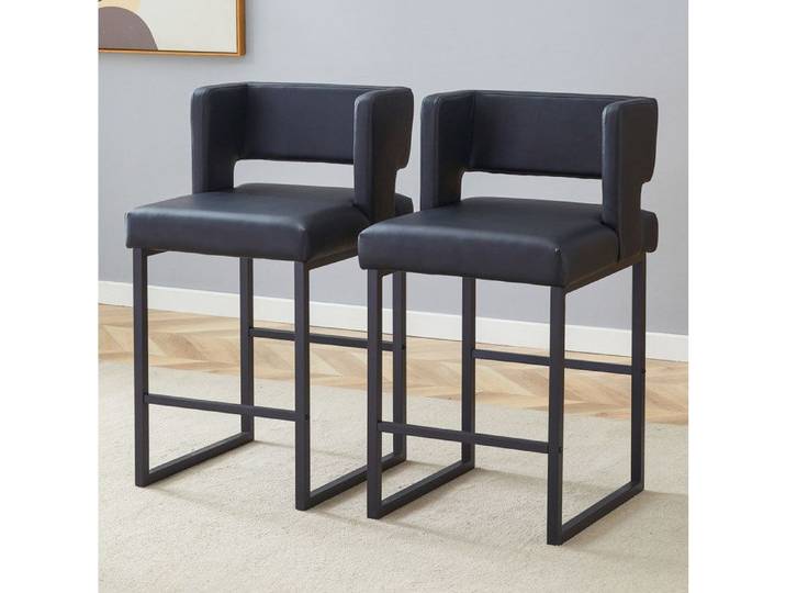 Lot de 2 tabourets de bar noirs style scandinave assise carrée pieds en métal hauteur 91 4 cm