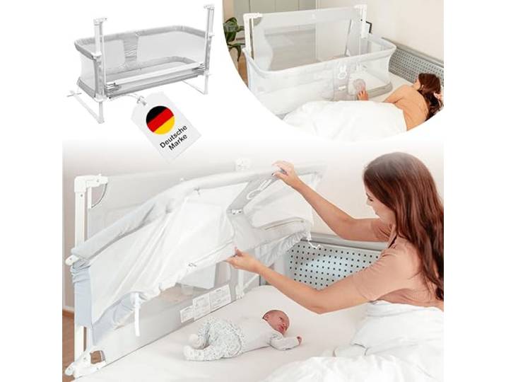 BabybeFun Beistellbett Baby [Stillen im eigenen Elternbett] Babybett für Boxspringbett und normales Bett mit Überrollschutz [Extra Sicher] Rausfallschutz Bett Kinderbett Alternative