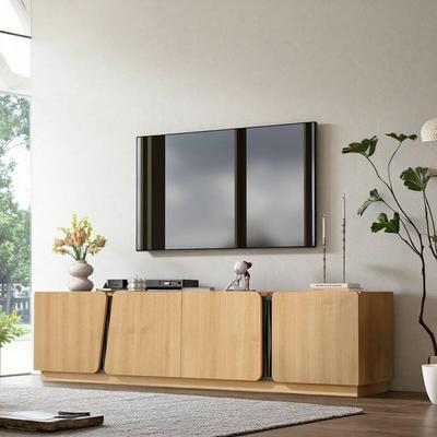 "74.8"" Modern Storage Cabinet with Rounded Corners, Marble Contrast Top, and Adjustable Interior Shelves for Living Room"