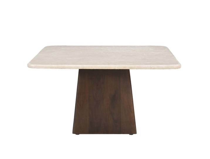 Table basse carré 75 cm en marbre et bois massif brun