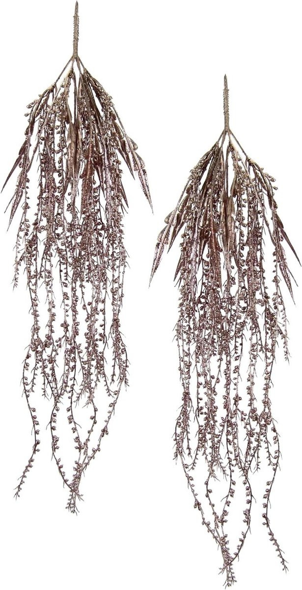 Set van 2 decoratieve kunstplant slingers met glitter in rosé